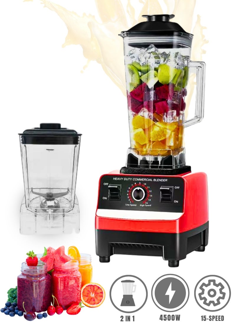 Heavy Duty Commercial Grade Blender 4500W with 2 Jars – 15-Speed & Pulse Control	Liquidizing, Dry & Chutney Jars with Overheat Protection for Kitchen & Cafe - Image 1